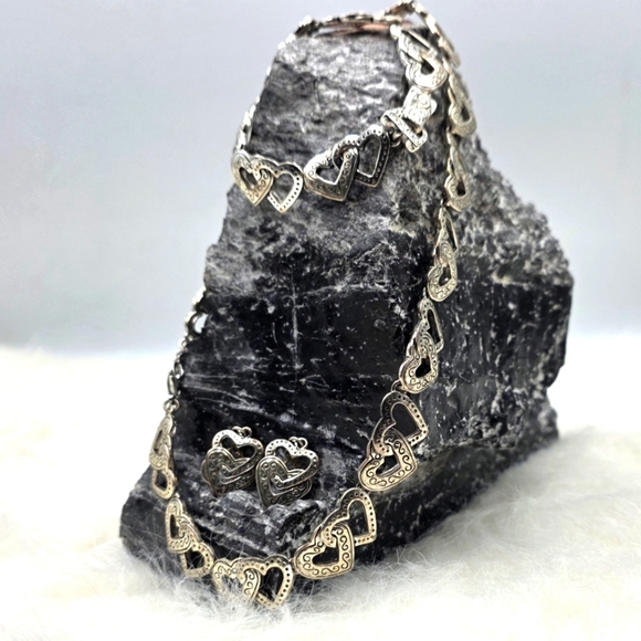 Elegant Matching Set Open Double Heart Necklace, Bracelet And Earings Set - Picture 1 of 3